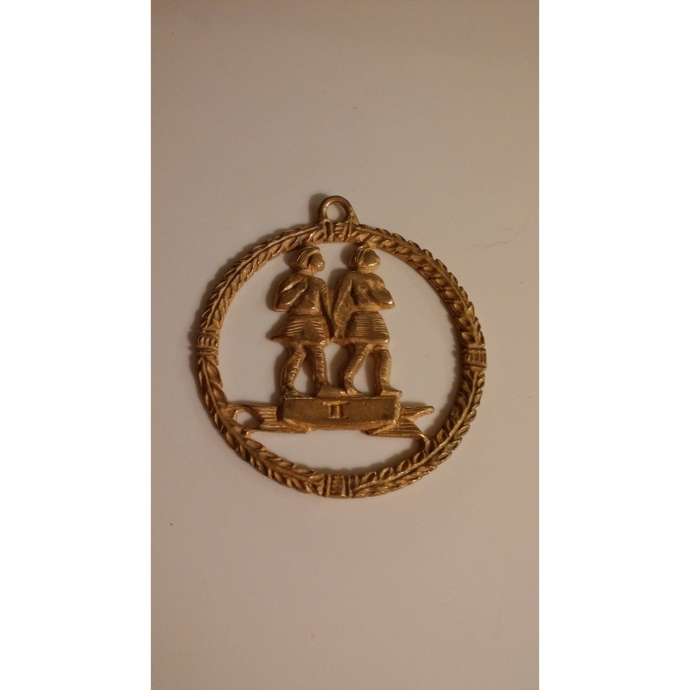 Gemini zodiac jewelry brass medallion, zodiac, gold tone‎